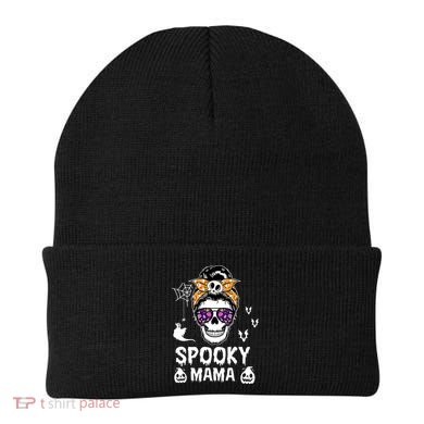 Skull Messy Bun Halloween Spooky Mama Mom Halloween Gift Beanie