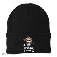 Skull Messy Bun Halloween Spooky Mama Mom Halloween Gift Beanie thumb 0
