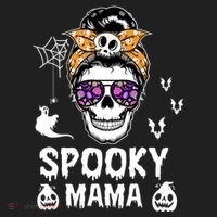 Skull Messy Bun Halloween Spooky Mama Mom Halloween Gift Beanie thumb 2