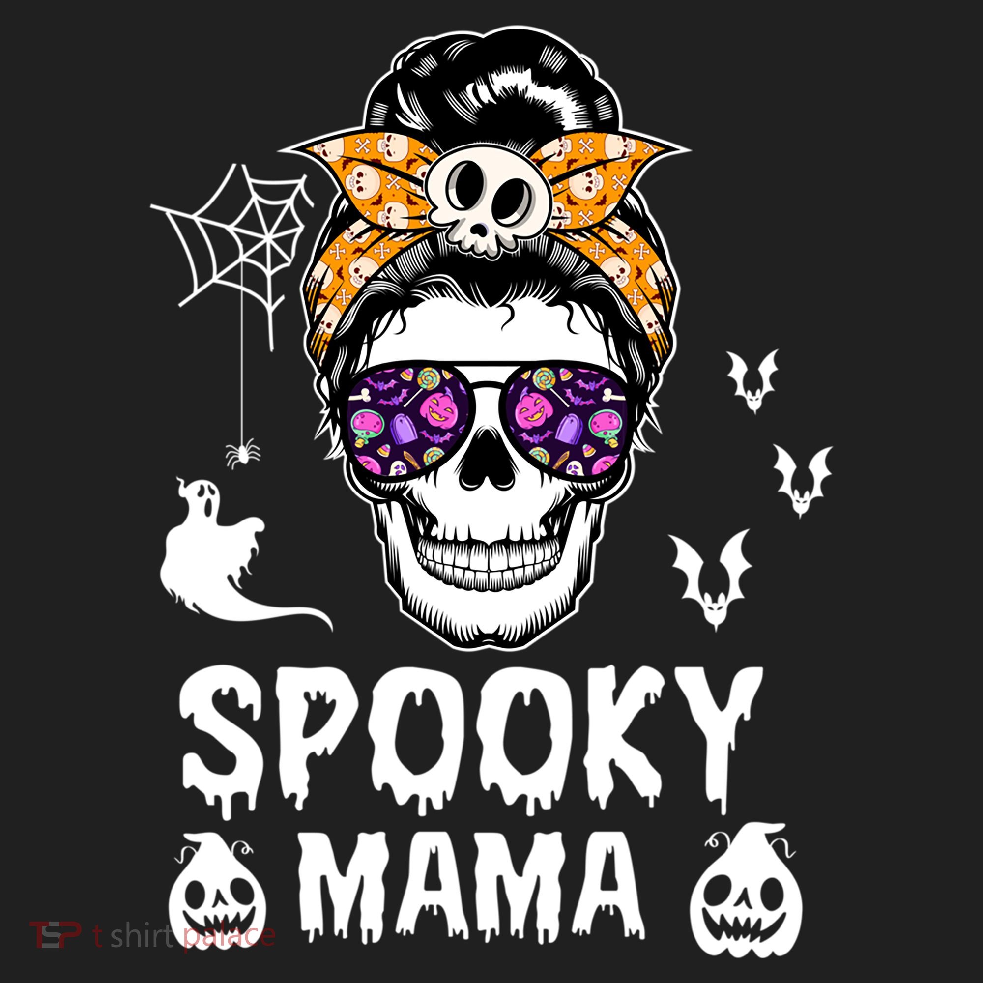 Skull Messy Bun Halloween Spooky Mama Mom Halloween Gift Beanie