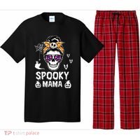 Skull Messy Bun Halloween Spooky Mama Mom Halloween Gift Pajama Set thumb 0