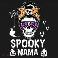 Skull Messy Bun Halloween Spooky Mama Mom Halloween Gift Pajama Set thumb 2