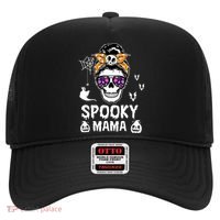 Skull Messy Bun Halloween Spooky Mama Mom Halloween Gift Hat thumb 0