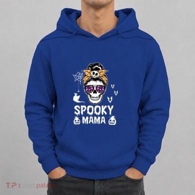 Skull Messy Bun Halloween Spooky Mama Mom Halloween Gift Hoodie