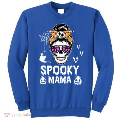 Skull Messy Bun Halloween Spooky Mama Mom Halloween Gift Sweatshirt