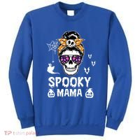 Skull Messy Bun Halloween Spooky Mama Mom Halloween Gift Sweatshirt thumb 0