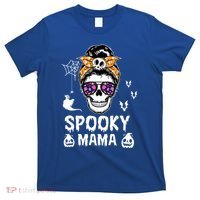 Skull Messy Bun Halloween Spooky Mama Mom Halloween Gift T-Shirt thumb 0