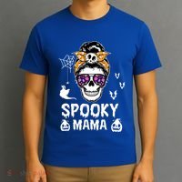Skull Messy Bun Halloween Spooky Mama Mom Halloween Gift T-Shirt thumb 3