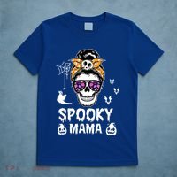 Skull Messy Bun Halloween Spooky Mama Mom Halloween Gift T-Shirt thumb 5
