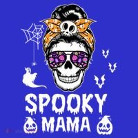 Skull Messy Bun Halloween Spooky Mama Mom Halloween Gift Polo thumb 2