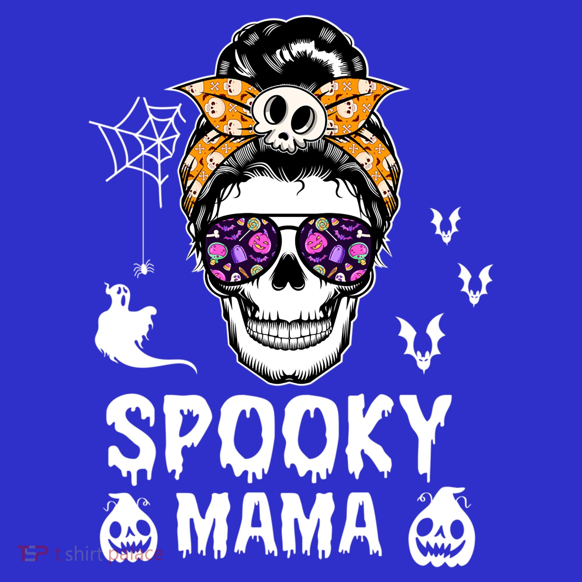Skull Messy Bun Halloween Spooky Mama Mom Halloween Gift Polo