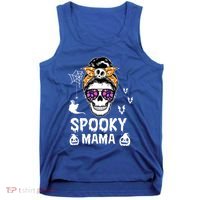 Skull Messy Bun Halloween Spooky Mama Mom Halloween Gift Tank Top thumb 0
