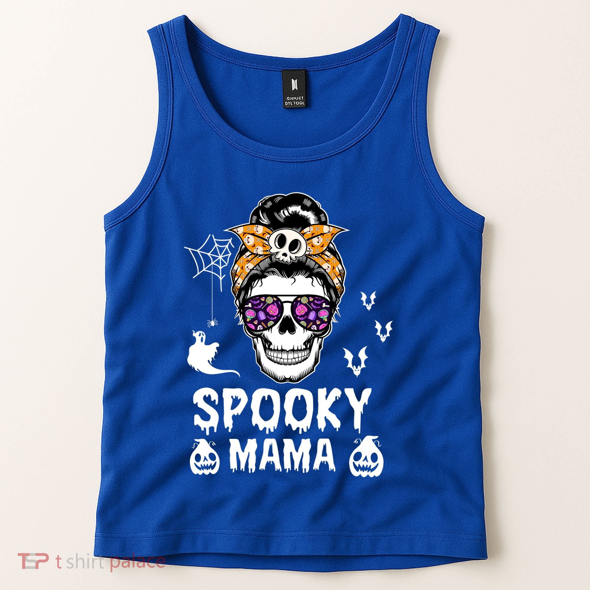 Skull Messy Bun Halloween Spooky Mama Mom Halloween Gift Tank Top