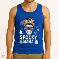 Skull Messy Bun Halloween Spooky Mama Mom Halloween Gift Tank Top thumb 3