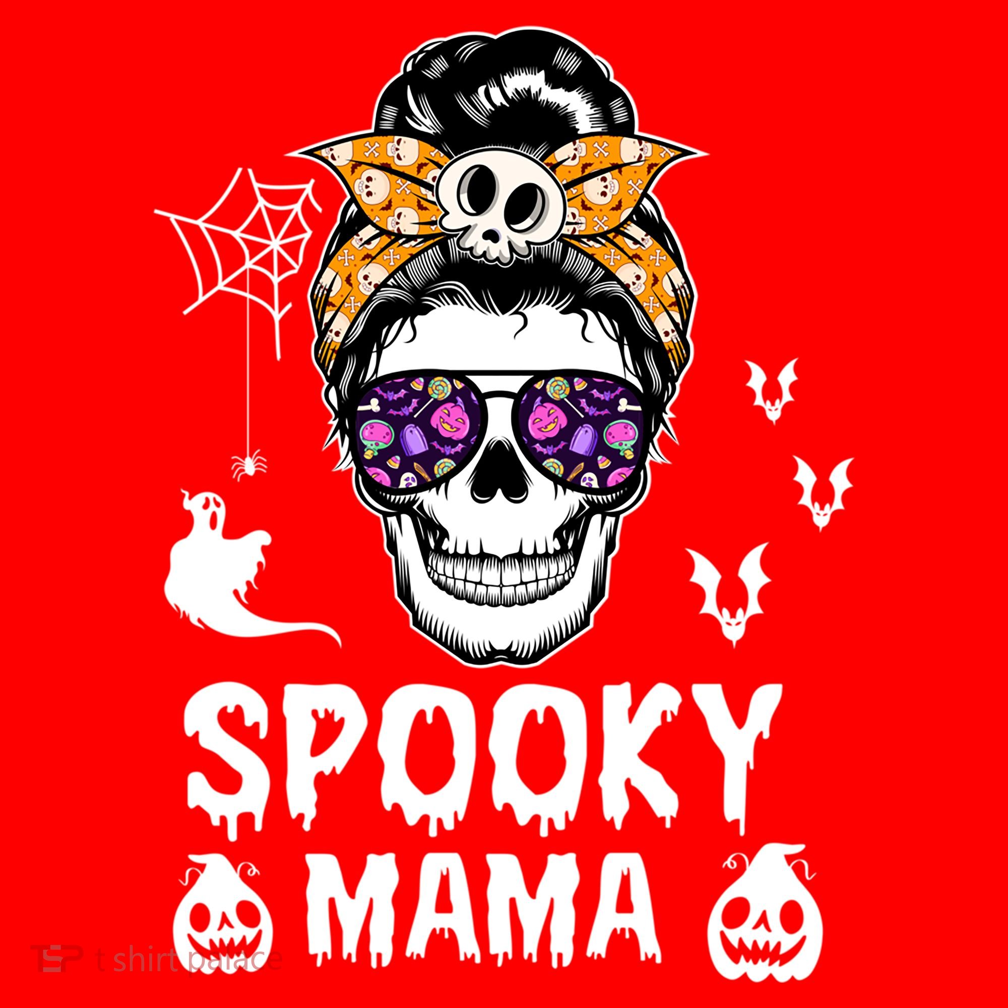 Skull Messy Bun Halloween Spooky Mama Mom Halloween Gift Santa Hat