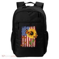 Sunflower Monarch Butterflies Patriotic American Flag Gift Backpack thumb 0
