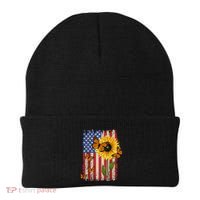 Sunflower Monarch Butterflies Patriotic American Flag Gift Beanie thumb 0