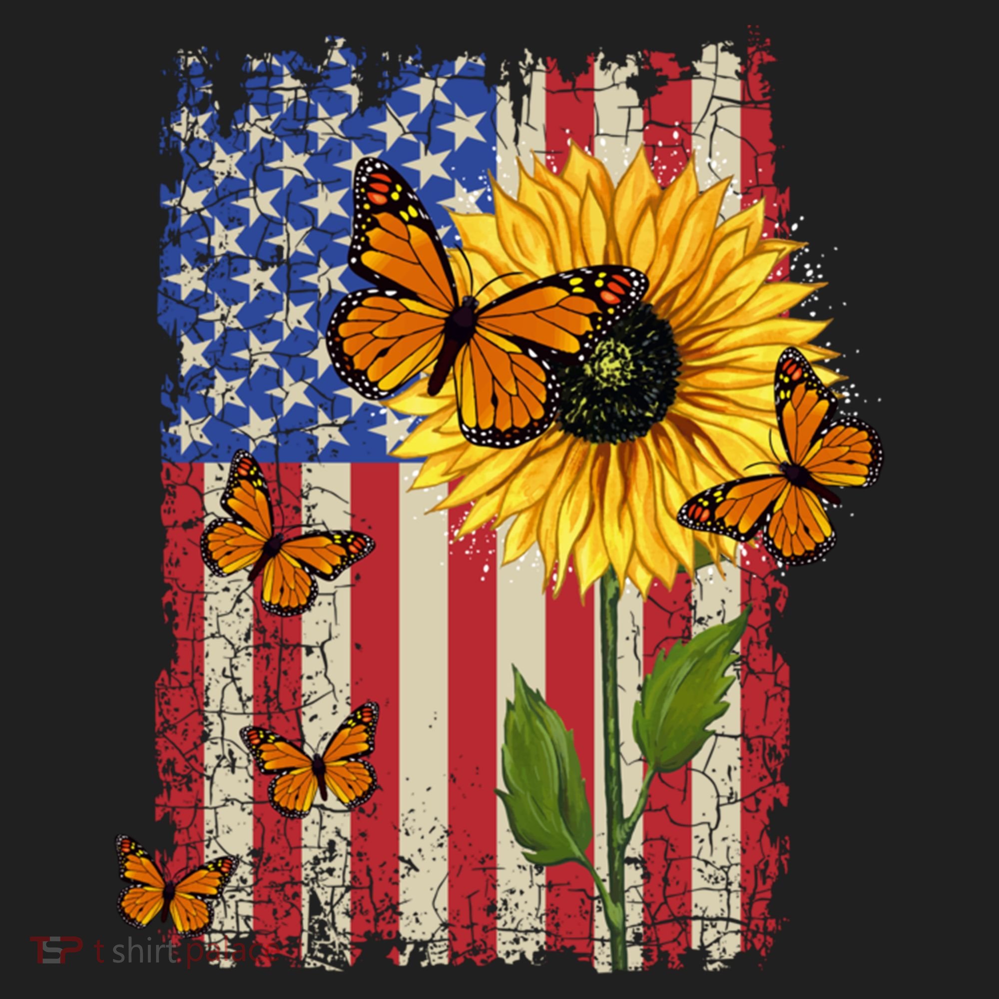 Sunflower Monarch Butterflies Patriotic American Flag Gift Beanie