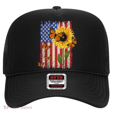 Sunflower Monarch Butterflies Patriotic American Flag Gift Hat