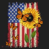 Sunflower Monarch Butterflies Patriotic American Flag Gift Hat thumb 2