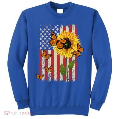Sunflower Monarch Butterflies Patriotic American Flag Gift Sweatshirt