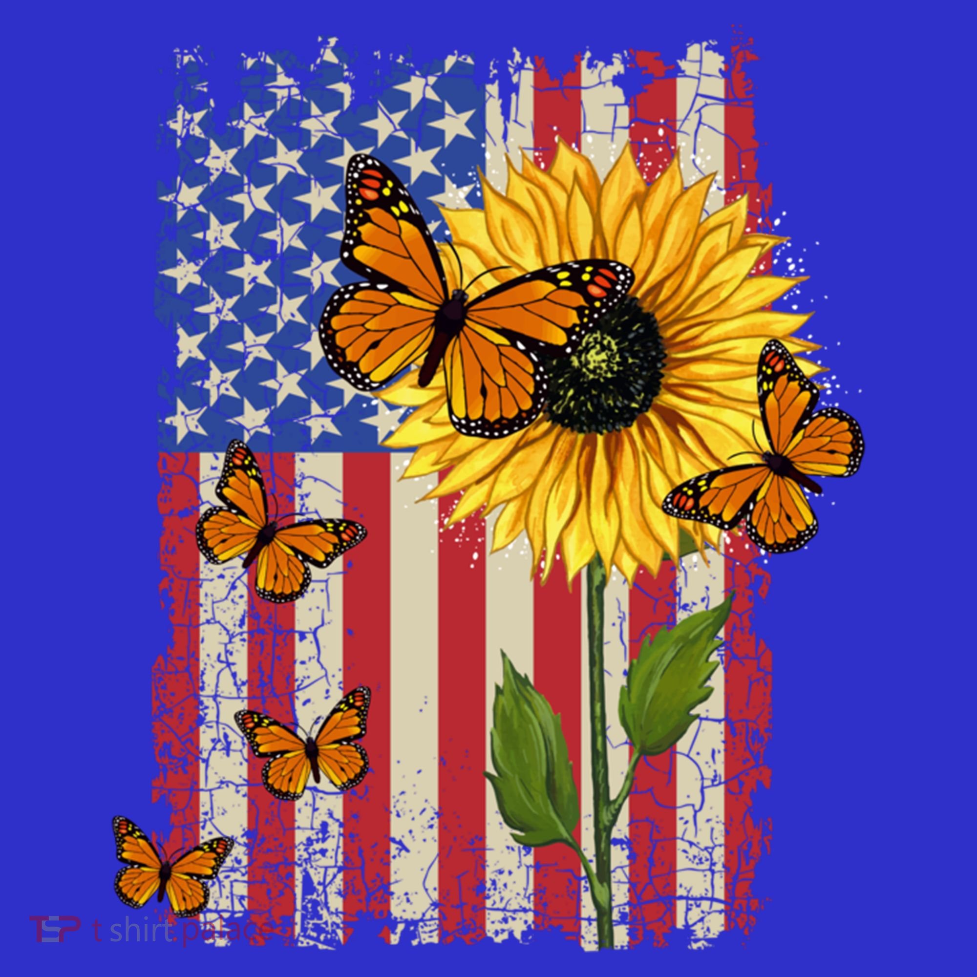 Sunflower Monarch Butterflies Patriotic American Flag Gift Visor