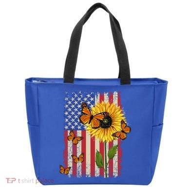 Sunflower Monarch Butterflies Patriotic American Flag Gift Tote Bag