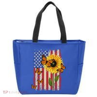 Sunflower Monarch Butterflies Patriotic American Flag Gift Tote Bag thumb 0