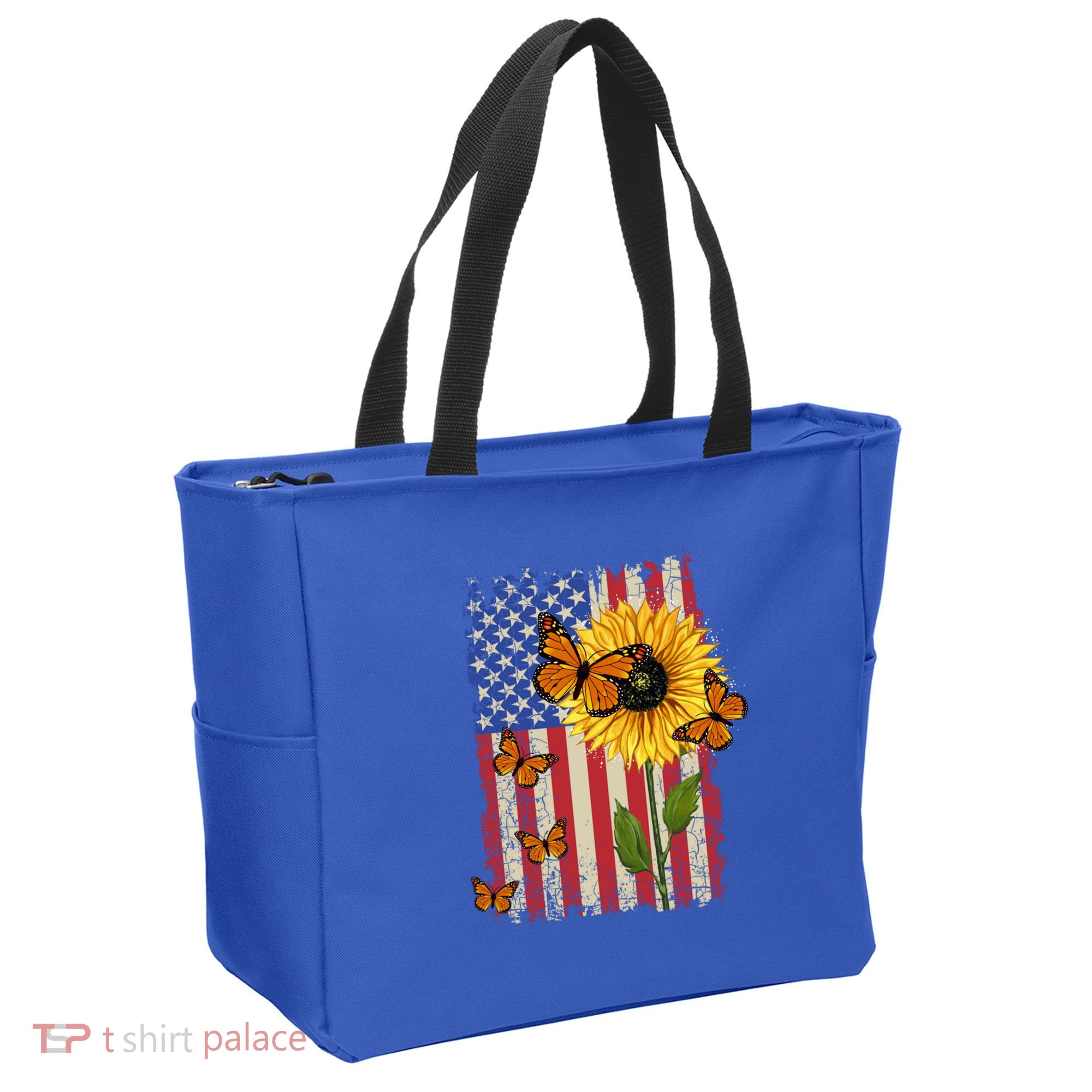 Sunflower Monarch Butterflies Patriotic American Flag Gift Tote Bag