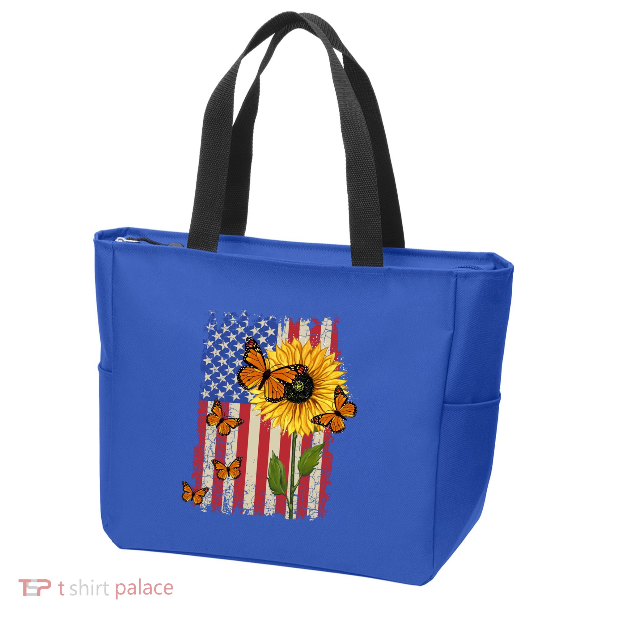 Sunflower Monarch Butterflies Patriotic American Flag Gift Tote Bag