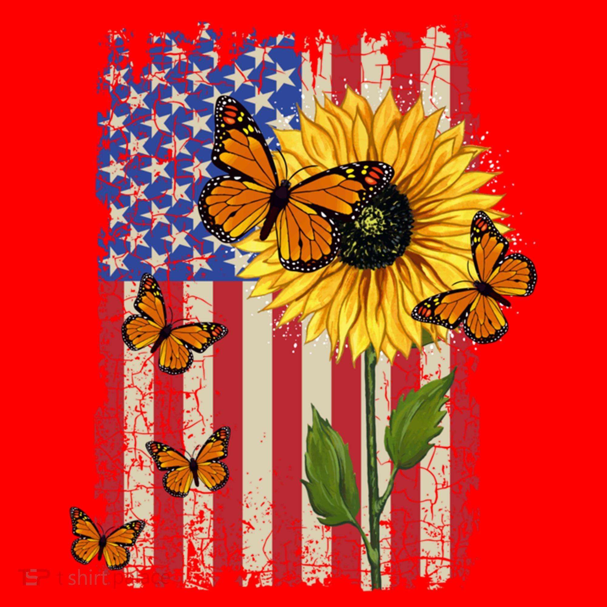 Sunflower Monarch Butterflies Patriotic American Flag Gift Santa Hat