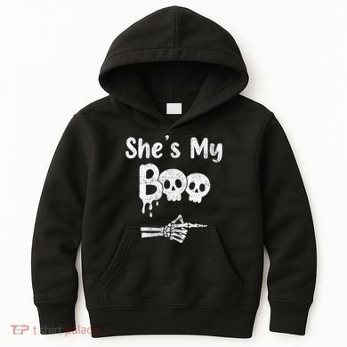 She’S My Boo Skull Face Kids Hoodie