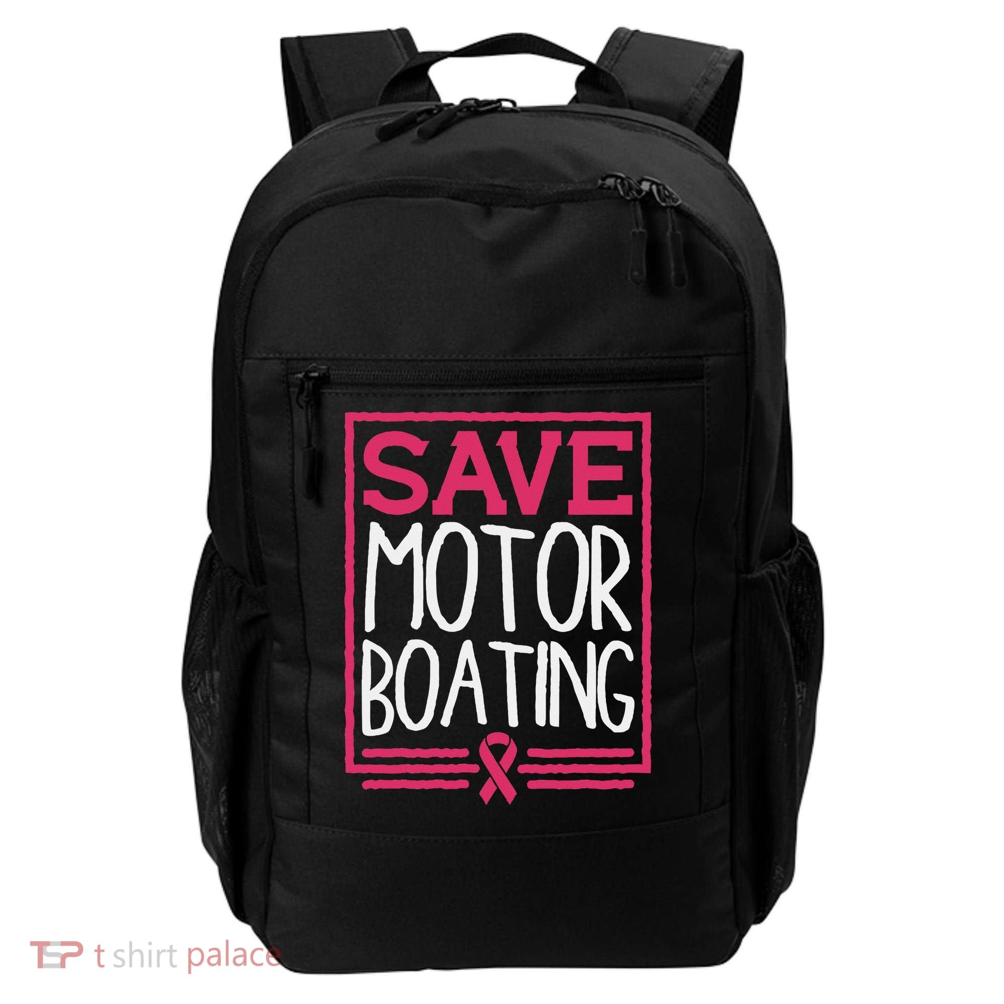 Save Motor Boating Funny Breast Cancer Pink Ribbon Men Gift Backpack