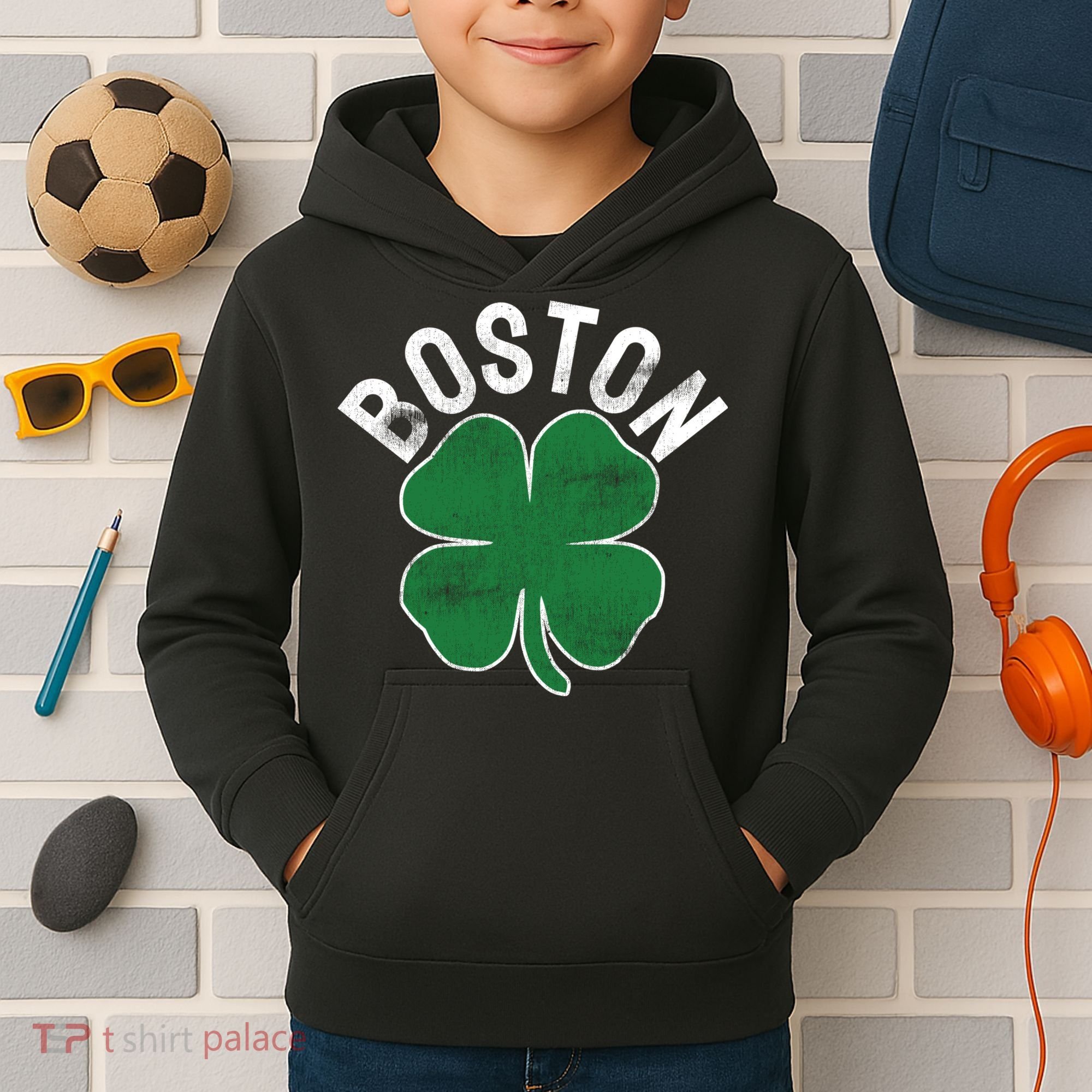Shamrock Massachusetts Boston ST PATRICKS DAY Irish Green Kids Hoodie