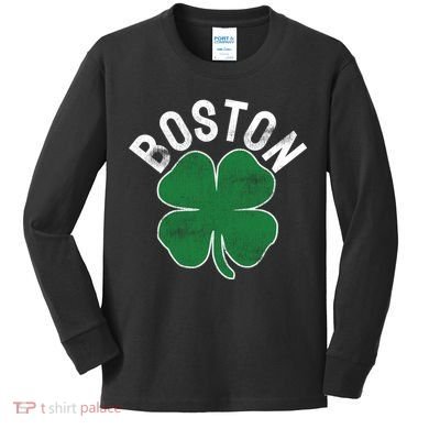 Shamrock Massachusetts Boston ST PATRICKS DAY Irish Green Kids Long Sleeve Shirt