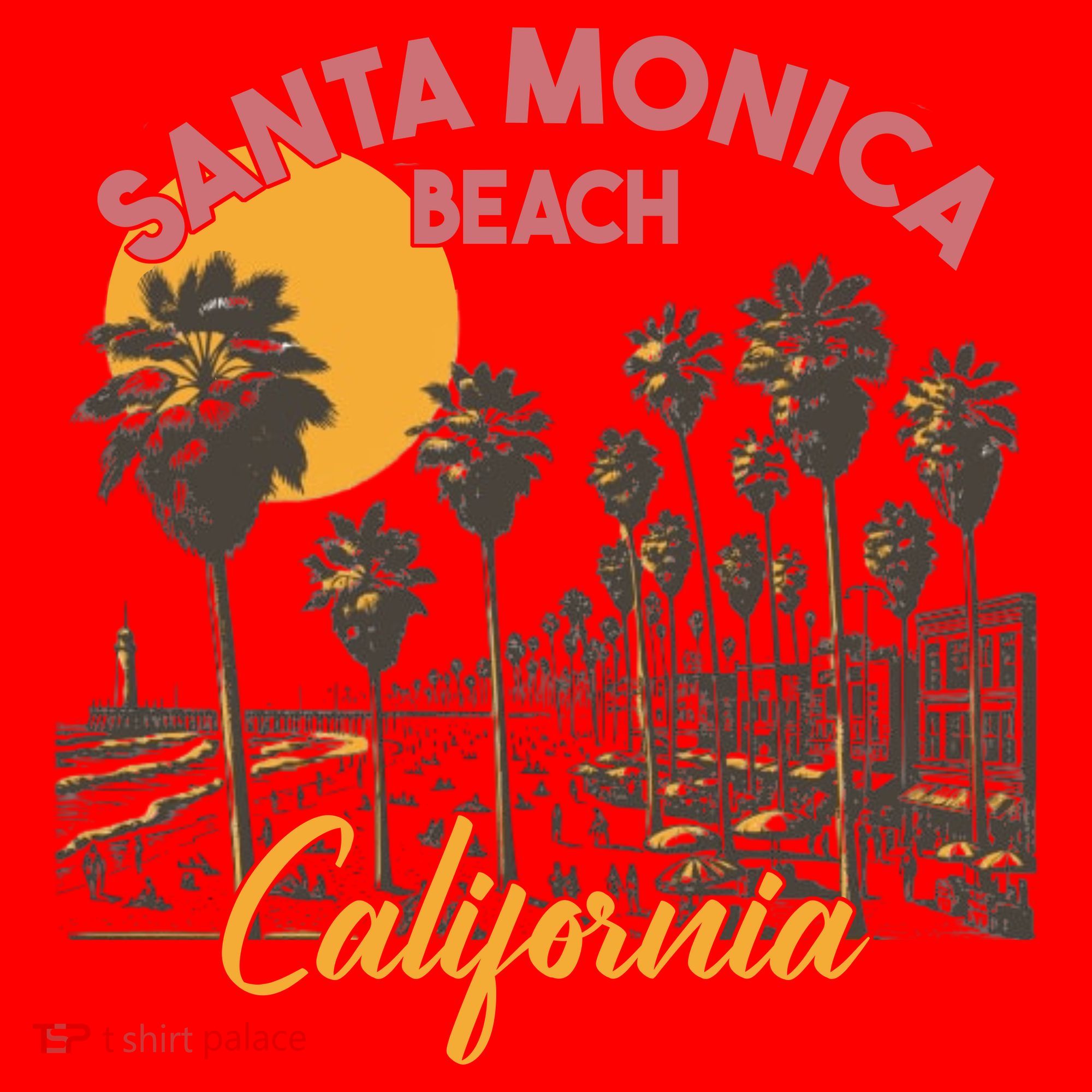 Santa Monica Beach California Summer Sunset Retro Santa Hat