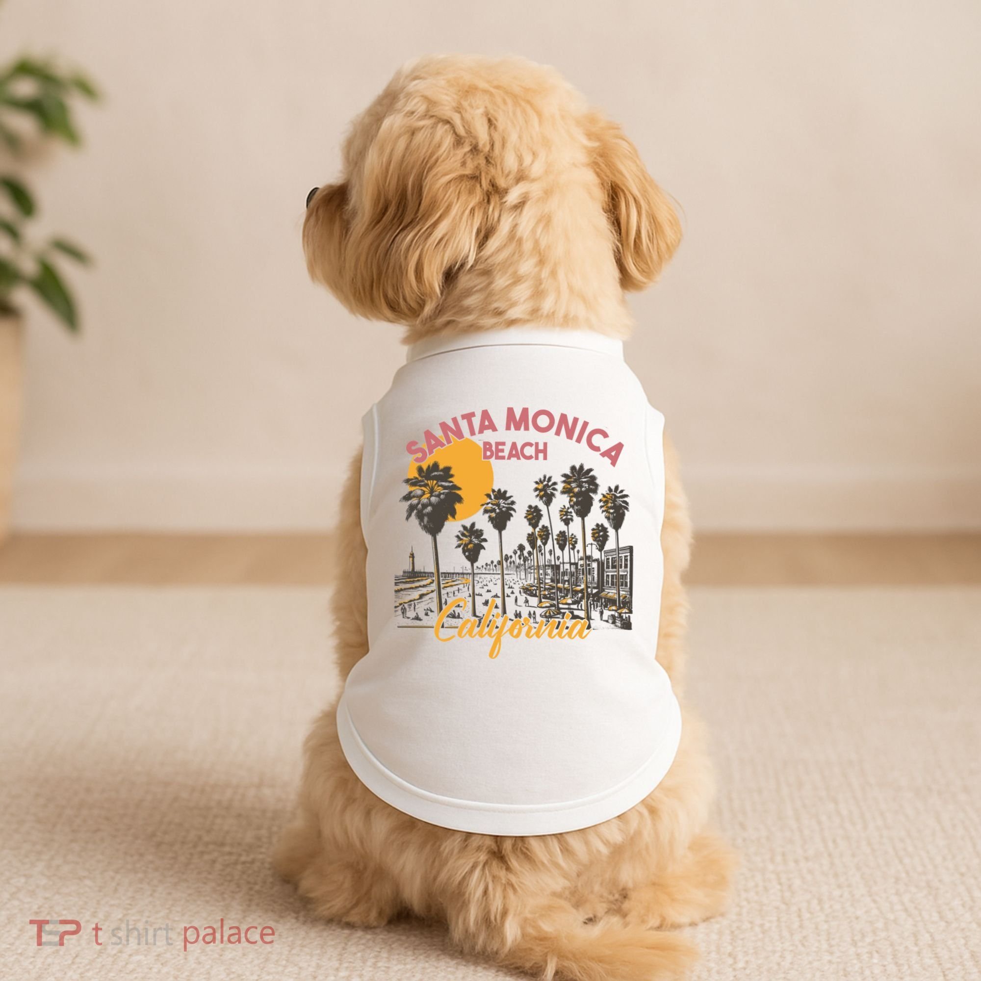 Santa Monica Beach California Summer Sunset Retro Doggie Tank