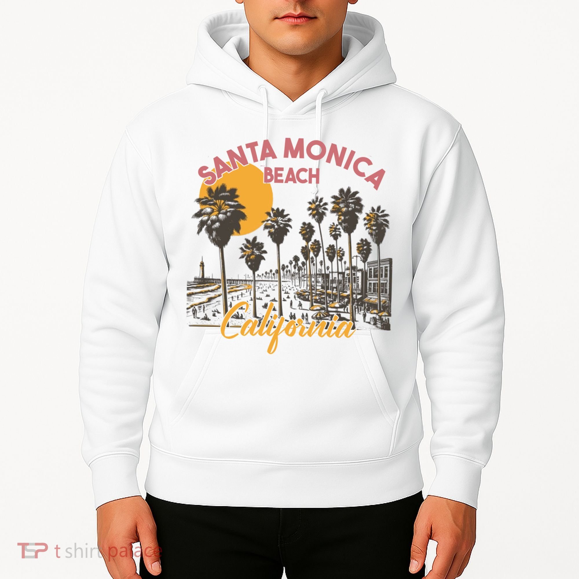 Santa Monica Beach California Summer Sunset Retro Hoodie