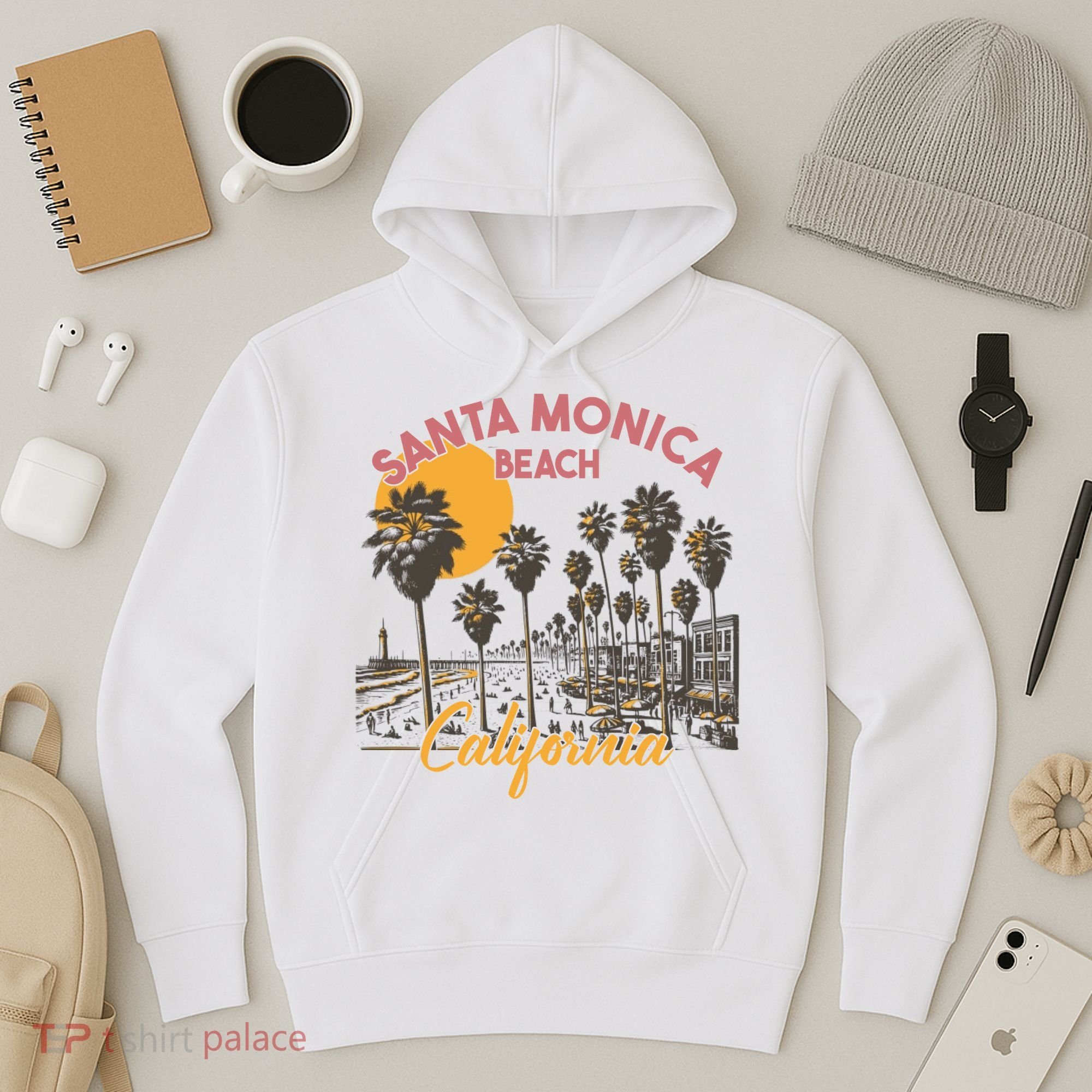 Santa Monica Beach California Summer Sunset Retro Hoodie