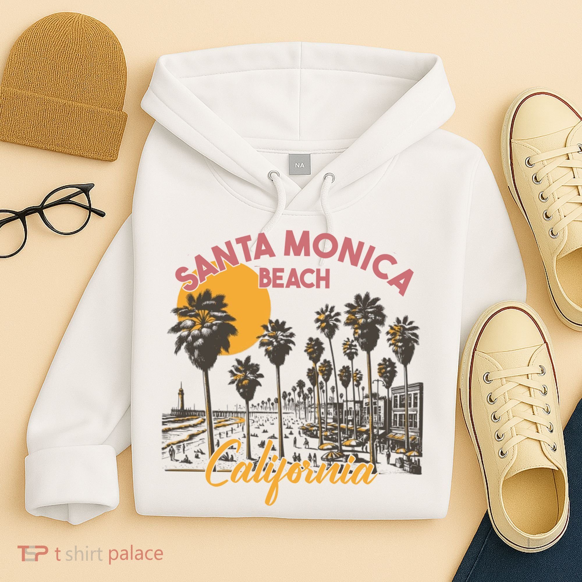 Santa Monica Beach California Summer Sunset Retro Hoodie