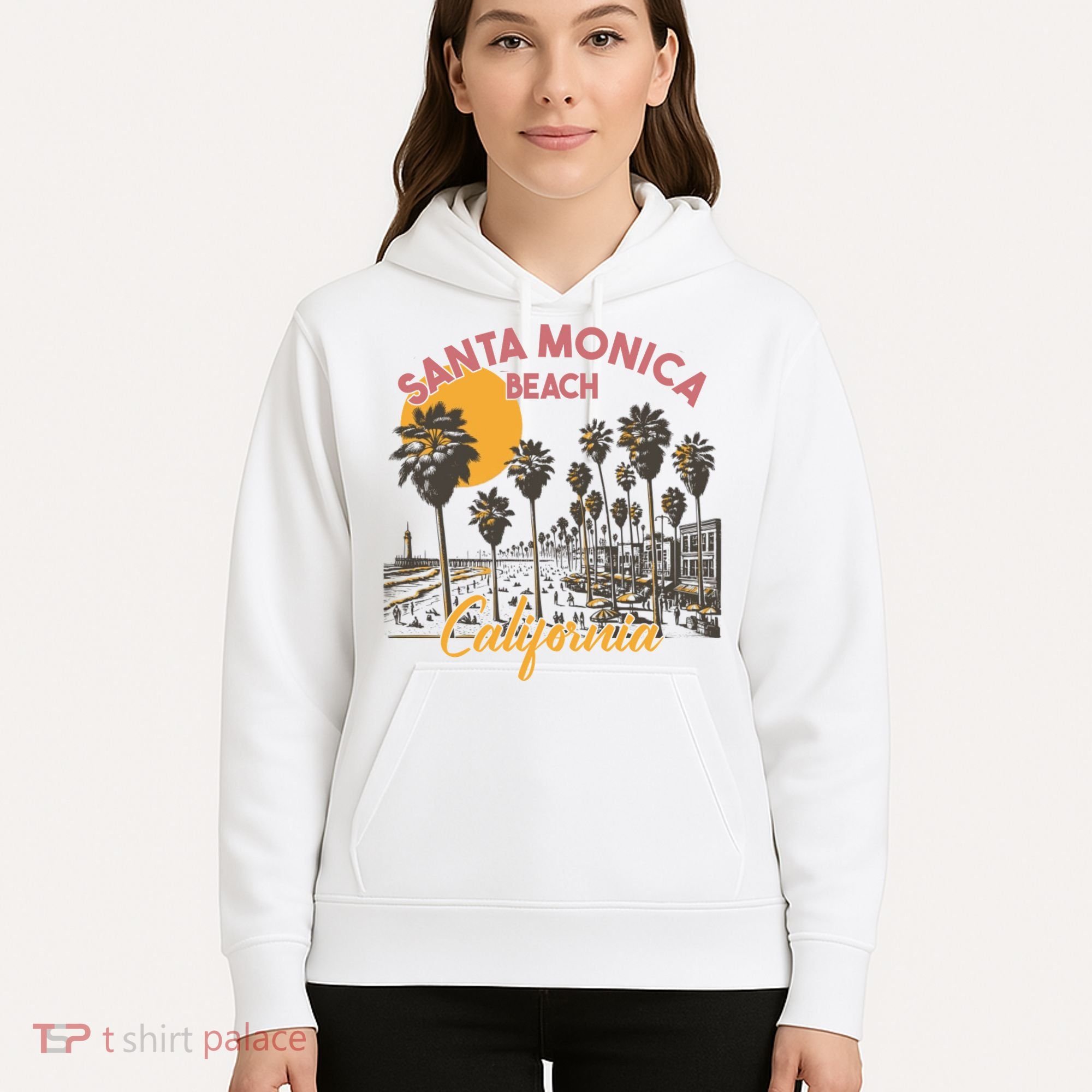 Santa Monica Beach California Summer Sunset Retro Hoodie