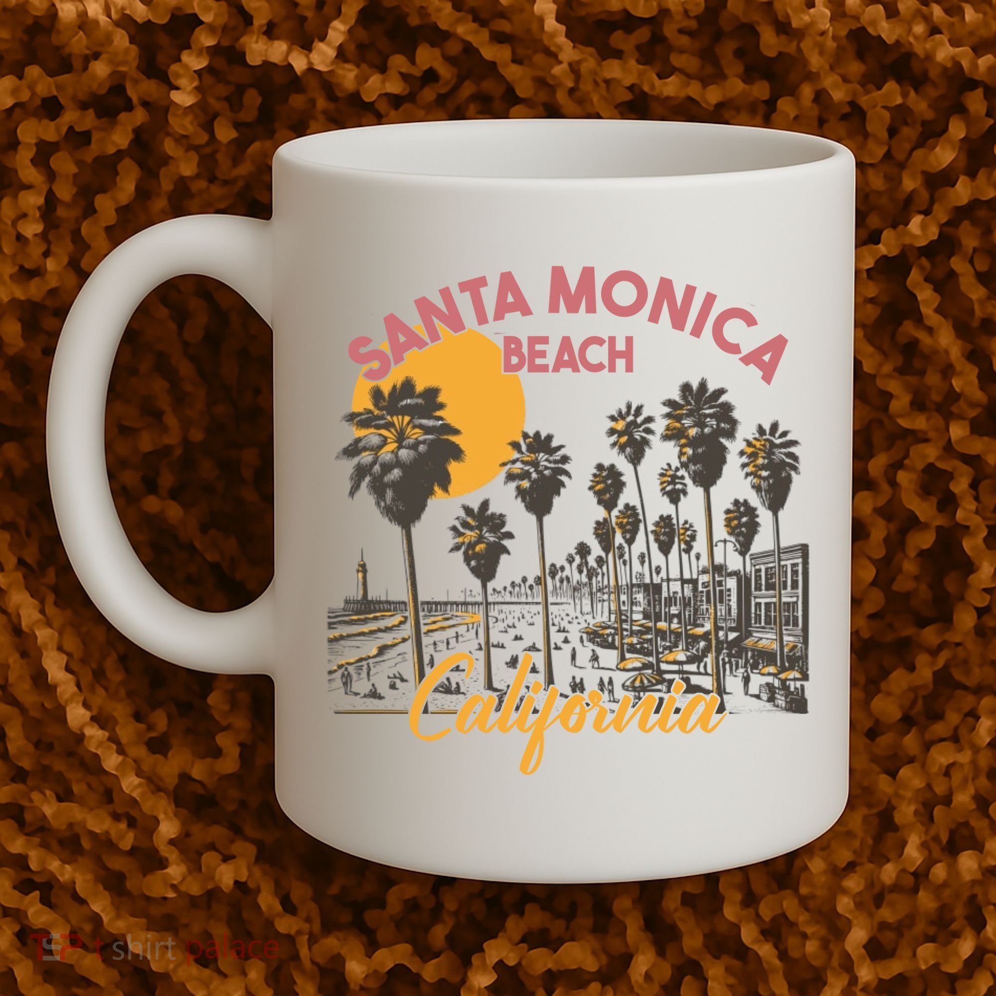 Santa Monica Beach California Summer Sunset Retro Coffee Mug