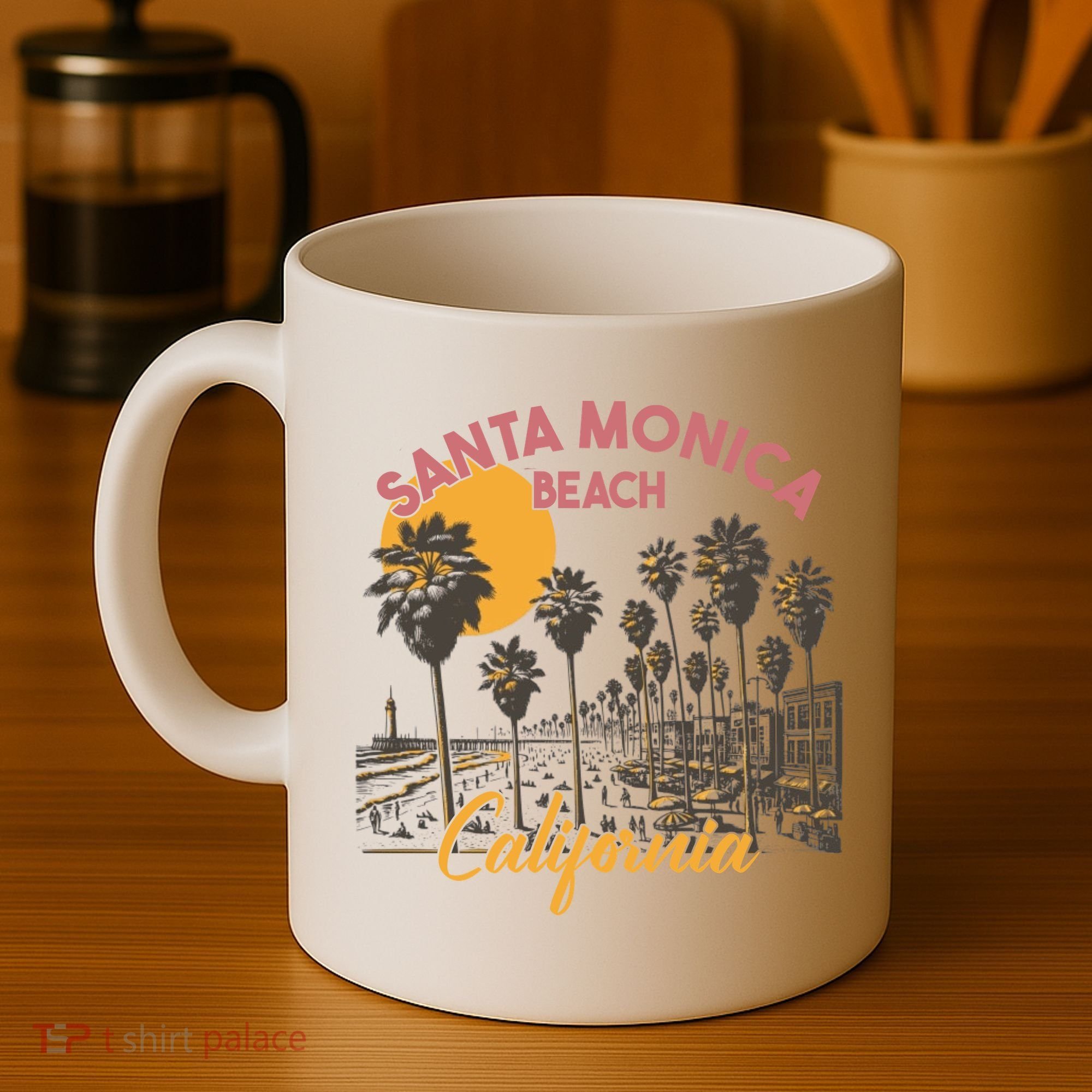 Santa Monica Beach California Summer Sunset Retro Coffee Mug