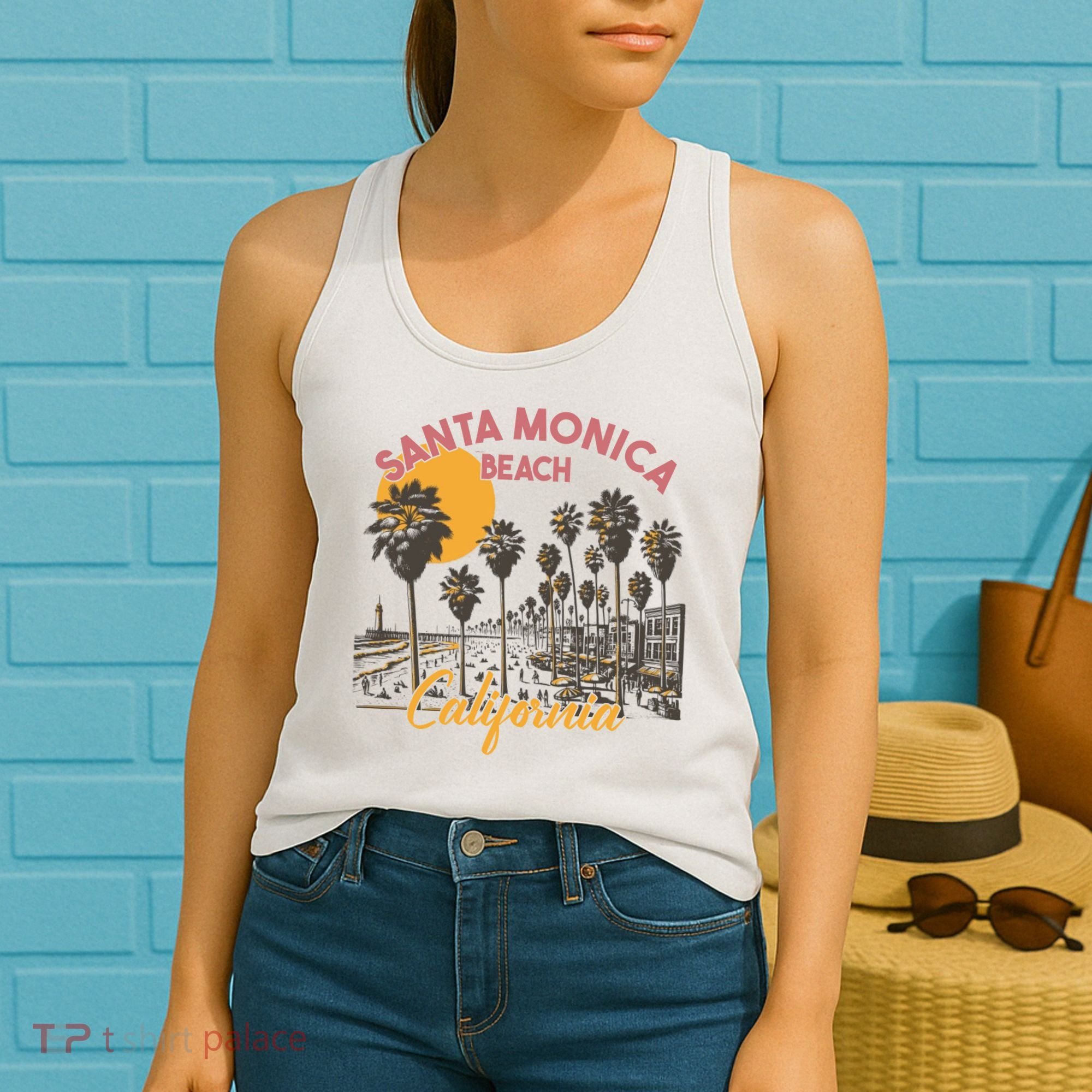 Santa Monica Beach California Summer Sunset Retro Women's Tank Top