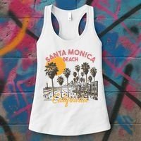 Santa Monica Beach California Summer Sunset Retro Women's Tank Top thumb 3
