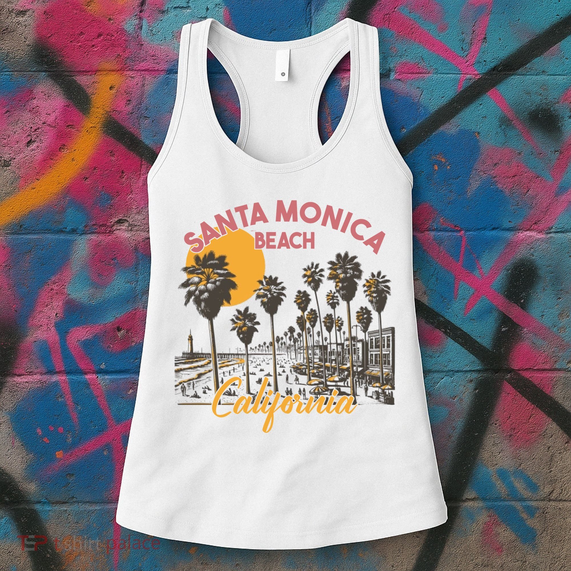 Santa Monica Beach California Summer Sunset Retro Women's Tank Top