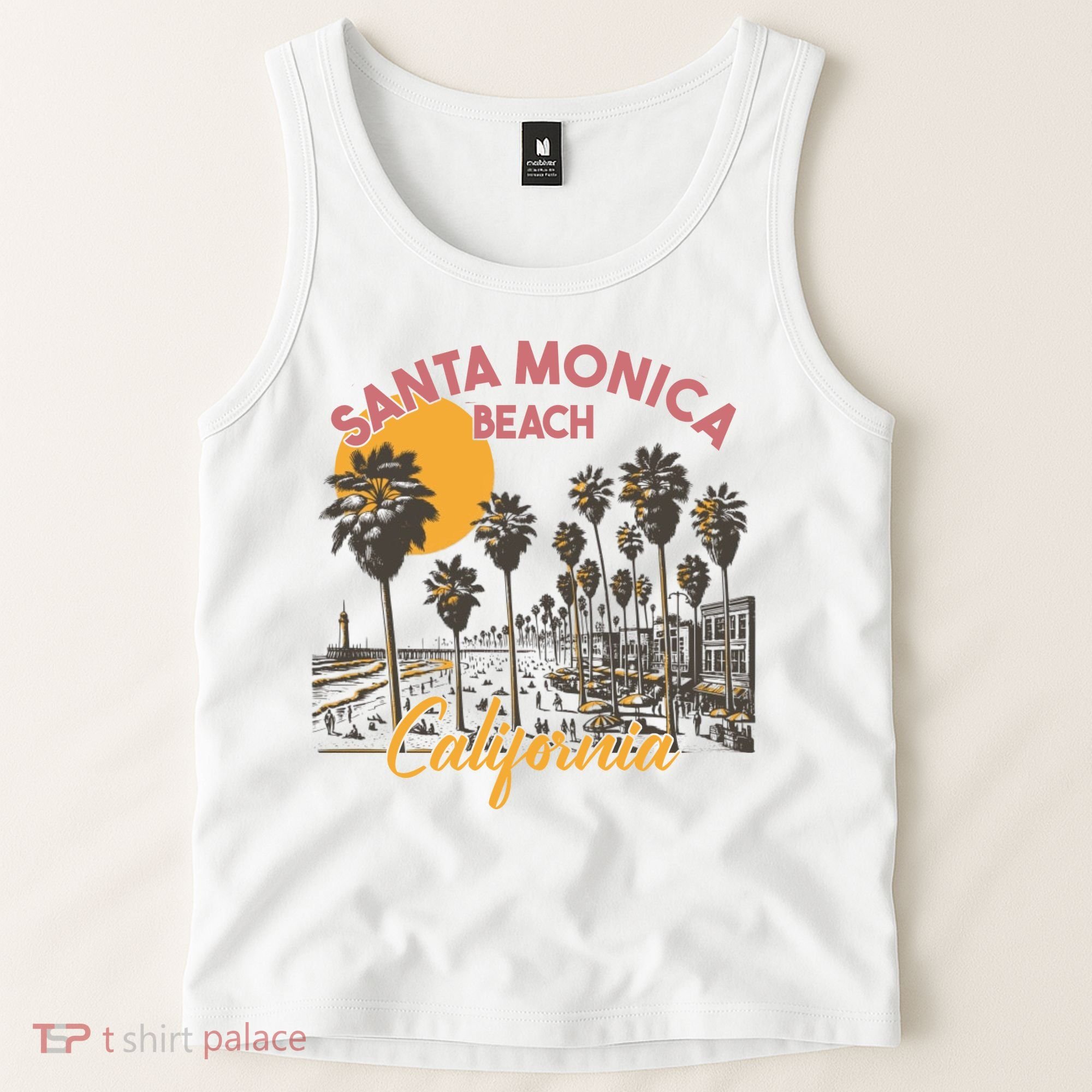 Santa Monica Beach California Summer Sunset Retro Tank Top