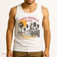 Santa Monica Beach California Summer Sunset Retro Tank Top thumb 3