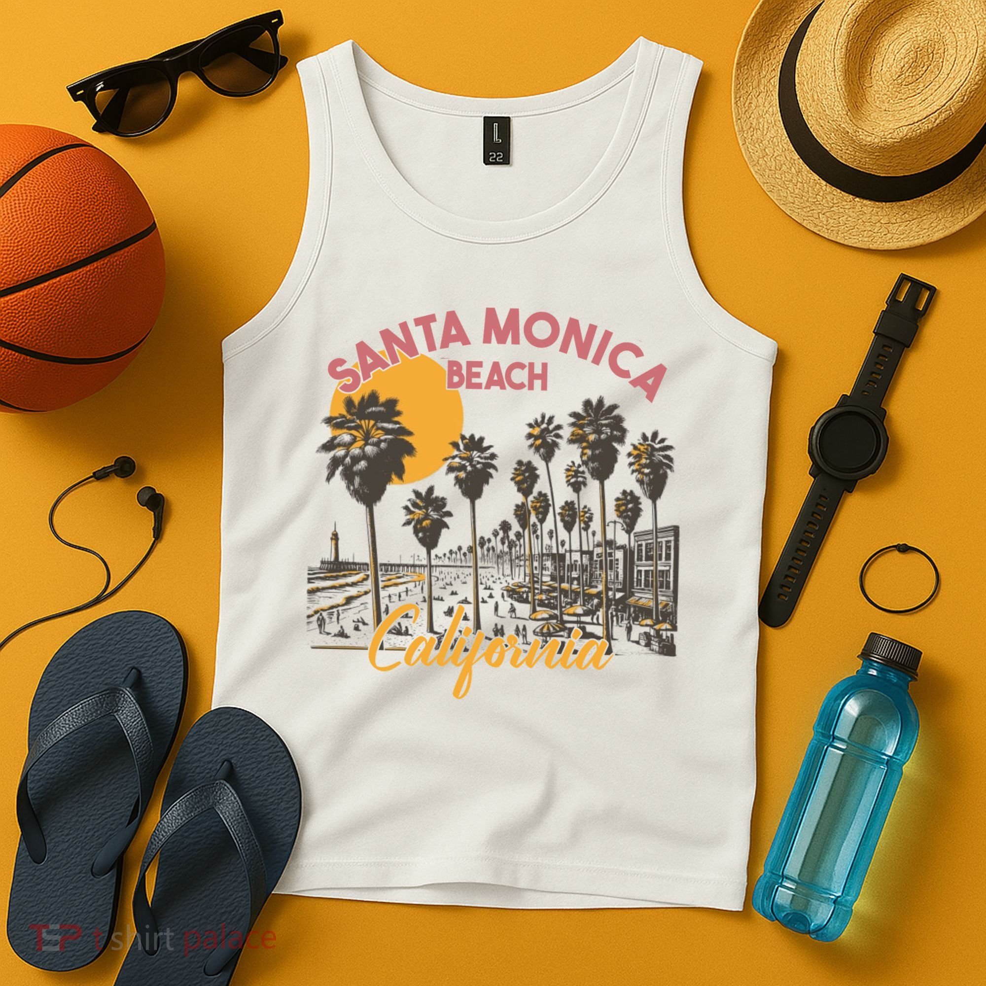 Santa Monica Beach California Summer Sunset Retro Tank Top