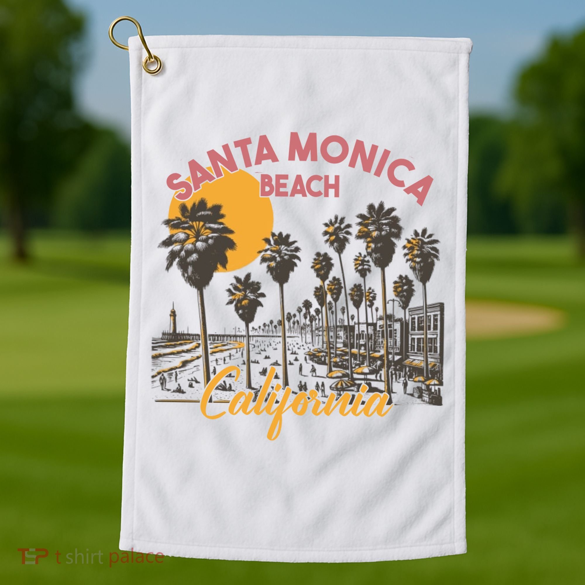 Santa Monica Beach California Summer Sunset Retro Golf Towel